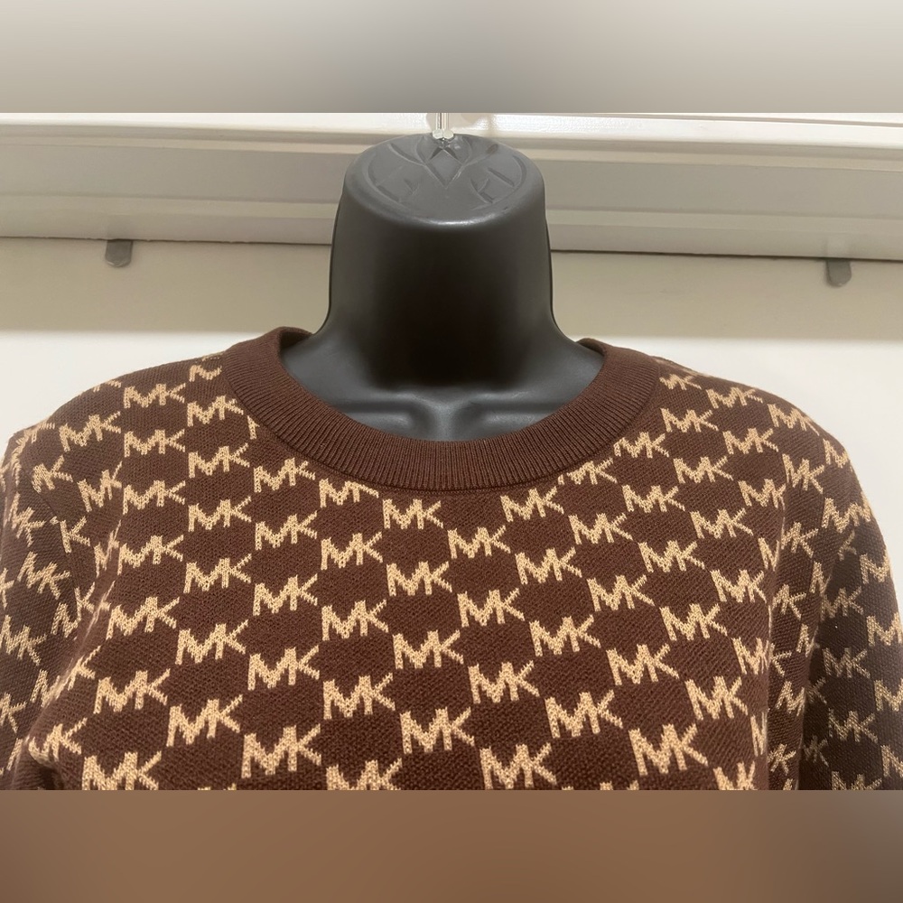 Michael Michael Kors MK Monogram Knit Sweater | Size S | Saddle Brown | NWT - Picture 2 of 6